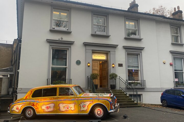 John's psychedelic Rolls Royce. Outside Abbey Road Studios